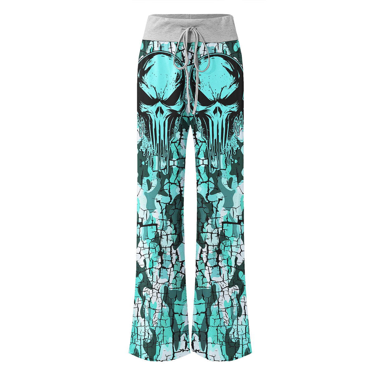 MintCream Skull Women's High-waisted Wide Leg Pants | Wonder Skull