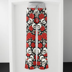 Noir Skull Flower Tapestry Women's High-waisted Wide Leg Pants