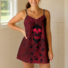 Crimson Skull Cascade Short Cami Dress