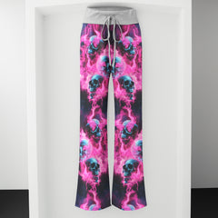 Pink Skull Flaming Women's High-waisted Wide Leg Pants