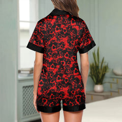 Red Skull Pattern Women's Pajama Sets Top Sleeve & Short Bottom