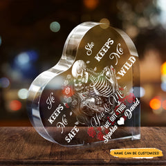 We Keep Us - Customized Skull Couple Crystal Heart Anniversary Gifts