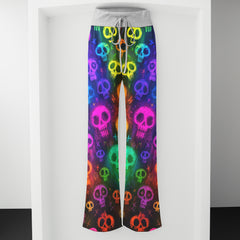 Neon Sugar Skulls Pattern Women's High-waisted Wide Leg Pants