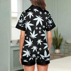 Holographic Leaf Pattern Women's Pajama Sets Top Sleeve & Short Bottom