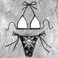 Frozen Death Snowflake Pattern Micro Triangle Bikini Swimsuit