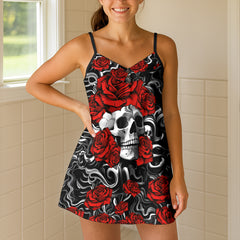 Rose Crown Skull Short Cami Dress