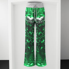 Green Skull Thorns Women's High-waisted Wide Leg Pants
