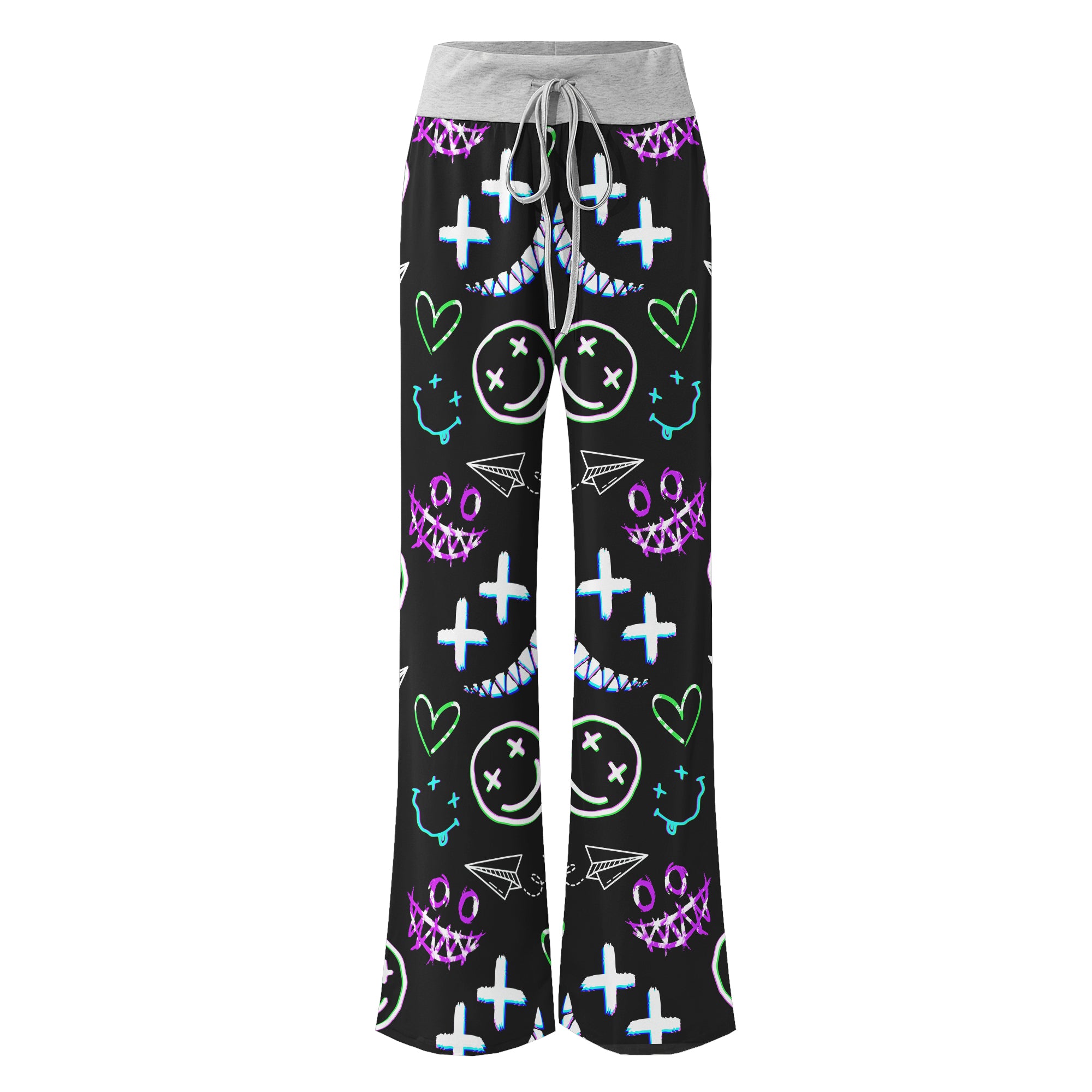 Pastel Emo Pattern Women's High-waisted Wide Leg Pants | Wonder Skull