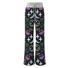 Pastel Emo Pattern Women's High-waisted Wide Leg Pants | Wonder Skull