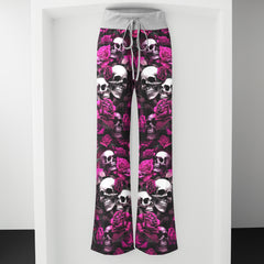 Pink Skull Verdant Whisper Women's High-waisted Wide Leg Pants