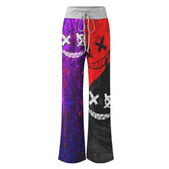 Purple Red Emo Smile Women's High-waisted Wide Leg Pants | Wonder Skull