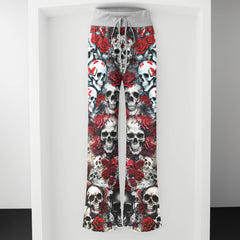 Gothic Skull Red Garden Women's High-waisted Wide Leg Pants