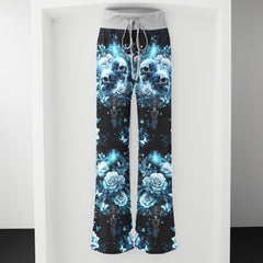 Cyan Galaxy Skull Rose Women's High-waisted Wide Leg Pants