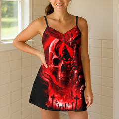 Crimson Night Skeleton Short Cami Dress