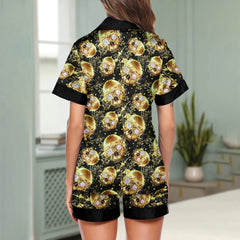 Chic and stylish women's pajama set with unique design prints and statement sleeves, Soft and luxurious fabrics make this pajama set perfect for bedtime or lounging at home.