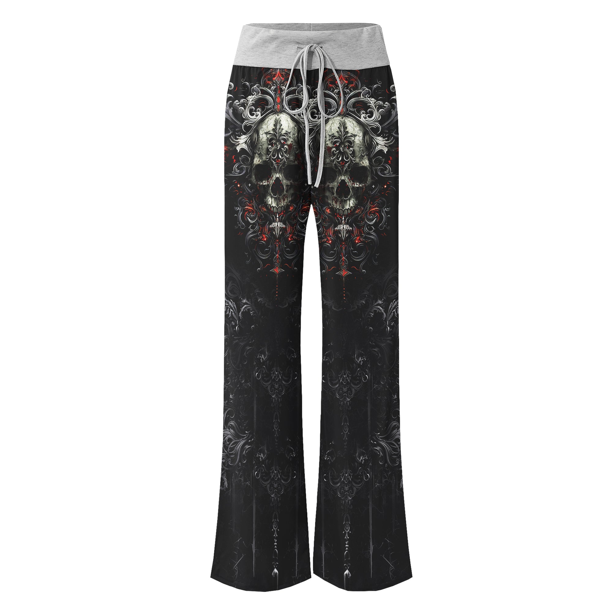 Grey Skull Gothic Art Women's High-waisted Wide Leg Pants | Wonder Skull