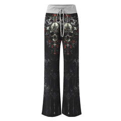 Grey Skull Gothic Art Women's High-waisted Wide Leg Pants | Wonder Skull