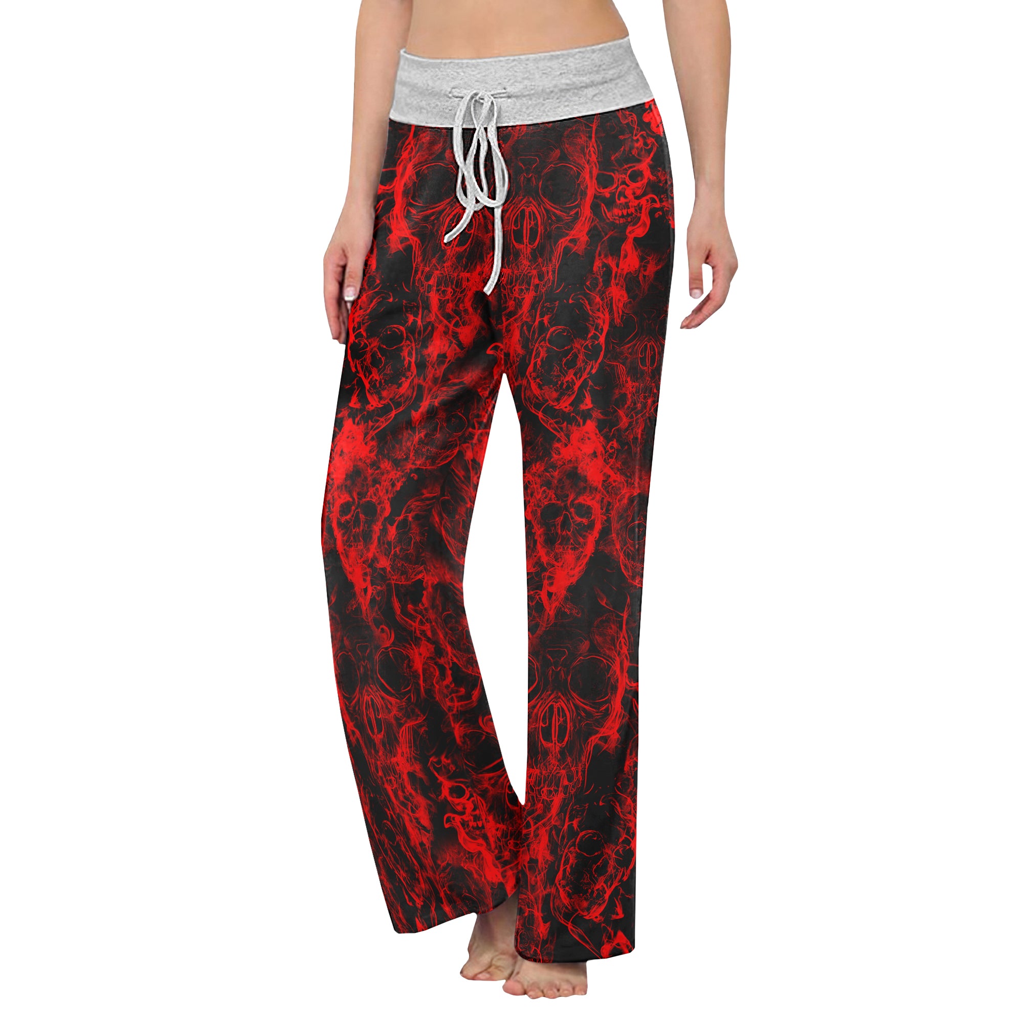 Red Skull Smoke Women's High-waisted Wide Leg Pants | Wonder Skull