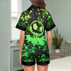 Green Brush Art Women's Pajama Sets Top Sleeve & Short Bottom