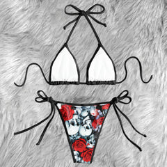 Skull Butterfly Rose Pattern Micro Triangle Bikini Swimsuit