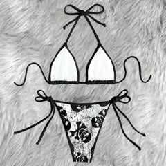 Vintage Grunge Skull Pattern Micro Triangle Bikini Swimsuit