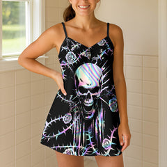 Holographic Skull Thorns Short Cami Dress