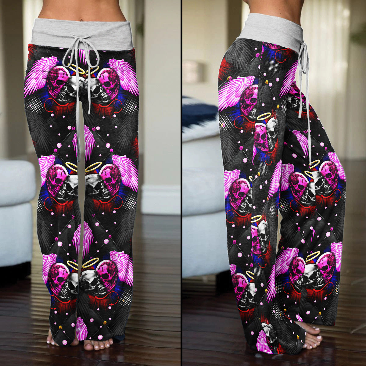 Skull Angels And Demons Women's High-waisted Wide Leg Pants | Wonder Skull