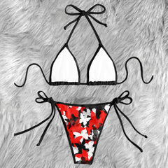 Gothic Crimson Butterfly Pattern Micro Triangle Bikini Swimsuit