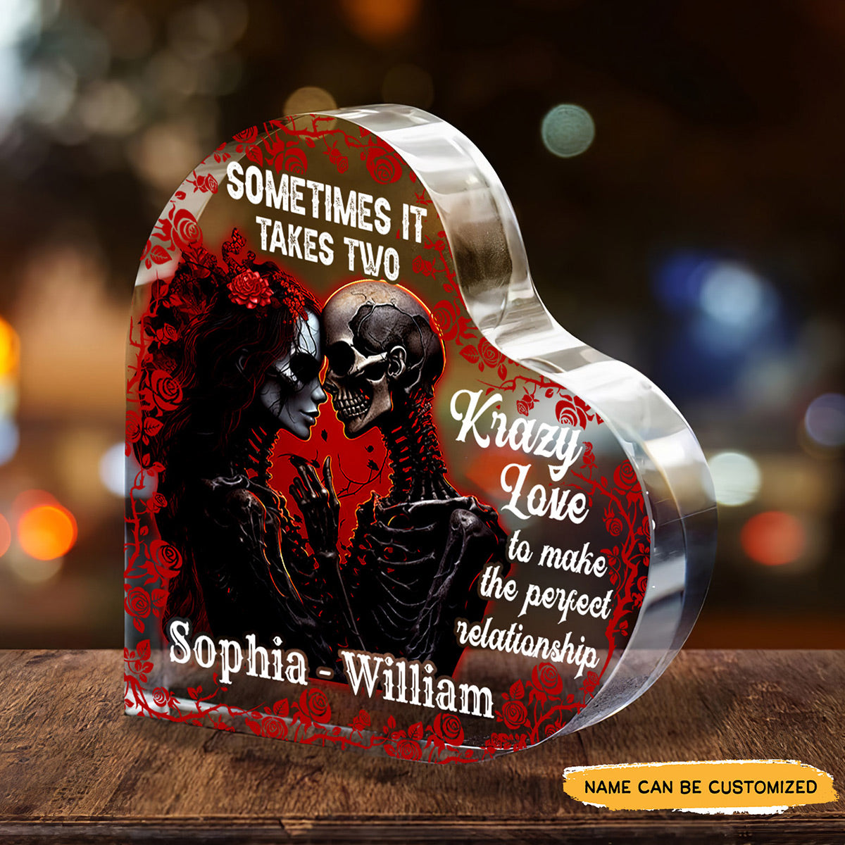 Krazy Love - Customized Skull Couple Crystal Heart Anniversary Gifts