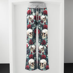 Rose Skull Pattern Thorns Women's High-waisted Wide Leg Pants