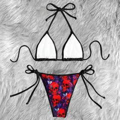 Crimson Skull Indigo Butterfly Micro Triangle Bikini Swimsuit