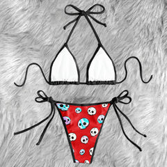 Holographic Skulls Red Micro Triangle Bikini Swimsuit