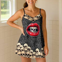 Gothic Rose Skull Rebellion Short Cami Dress