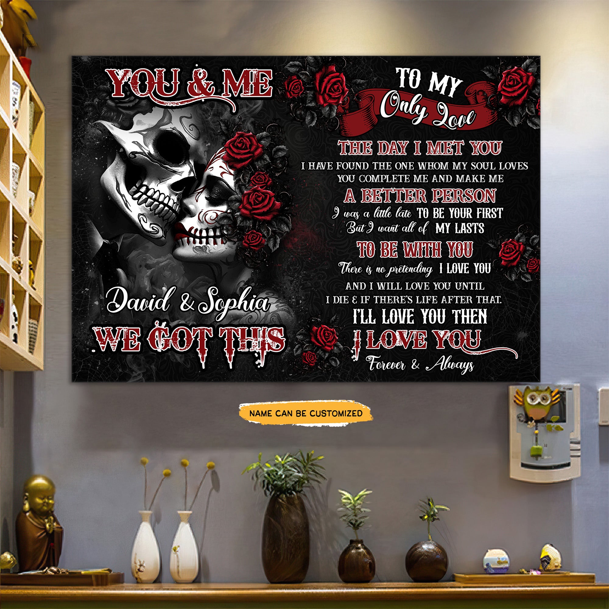 To My Only Love - Custom Personalized Names Gothic Skull And Roses Canvas