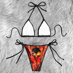 Flaming Skull Abstract Micro Triangle Bikini Swimsuit