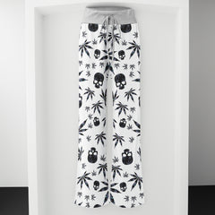 Black Skull Leaf Pattern Women's High-waisted Wide Leg Pants