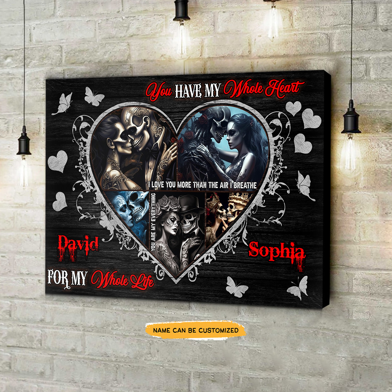 My Whole Heart - Custom Personalized Names Gothic Skull And Roses Canvas