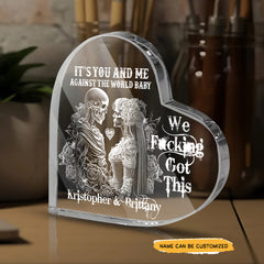 We Got This - Customized Skull Couple Crystal Heart Anniversary Gifts