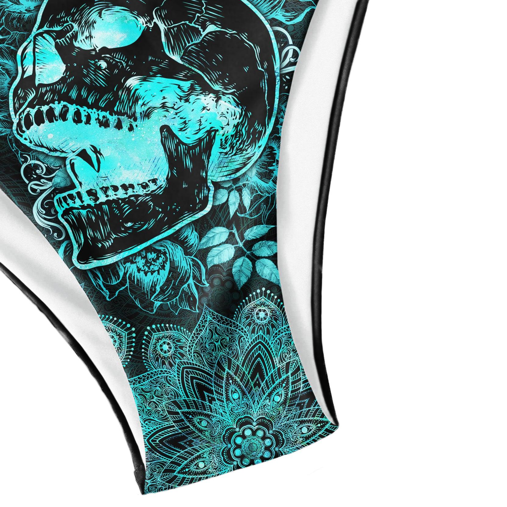 Cyan Skull Gothic Mandala Micro Triangle Bikini Swimsuit - Wonder Skull