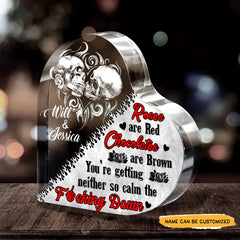 Roses And Chocolates - Customized Skull Couple Crystal Heart Anniversary Gifts