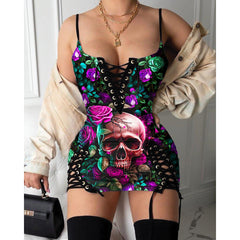 Express your personal style with the Hot Gothic Dress, a timeless piece featuring a unique Green Purple Skull Rose, perfect for enhancing your daily fashion routine.