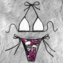 Pink Roses Eternal Skull Micro Triangle Bikini Swimsuit