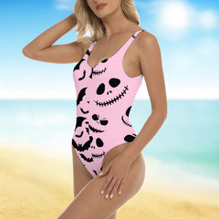One Piece Bikini Bubblegum Bats & Bones Print Swimwear