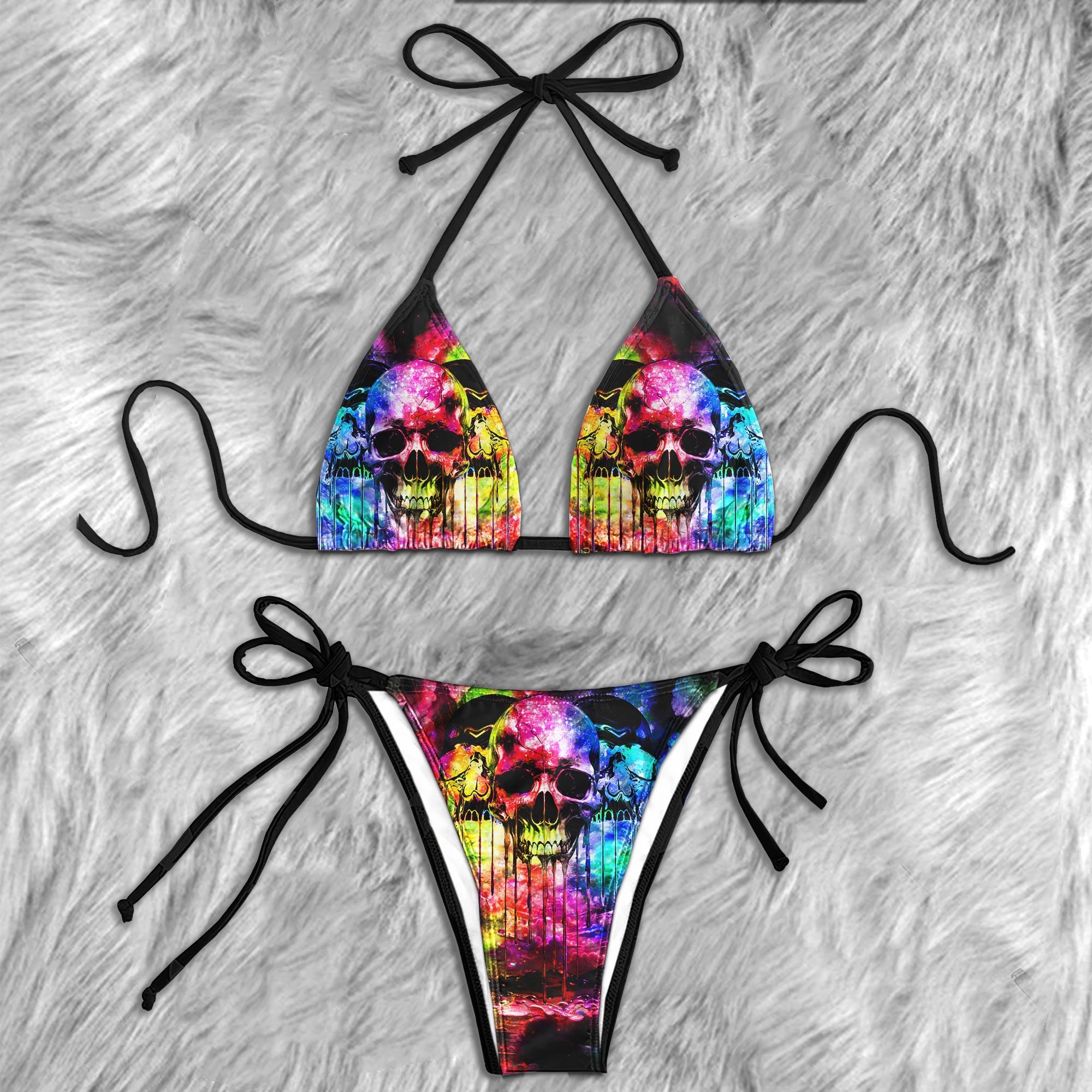 Rainbow Skull Micro Triangle Bikini Swimsuit - Wonder Skull