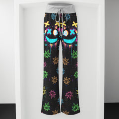 Neon Skull Leaf Art Women's High-waisted Wide Leg Pants