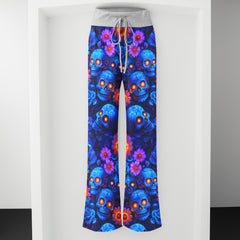 Blue Skull Pattern Women's High-waisted Wide Leg Pants