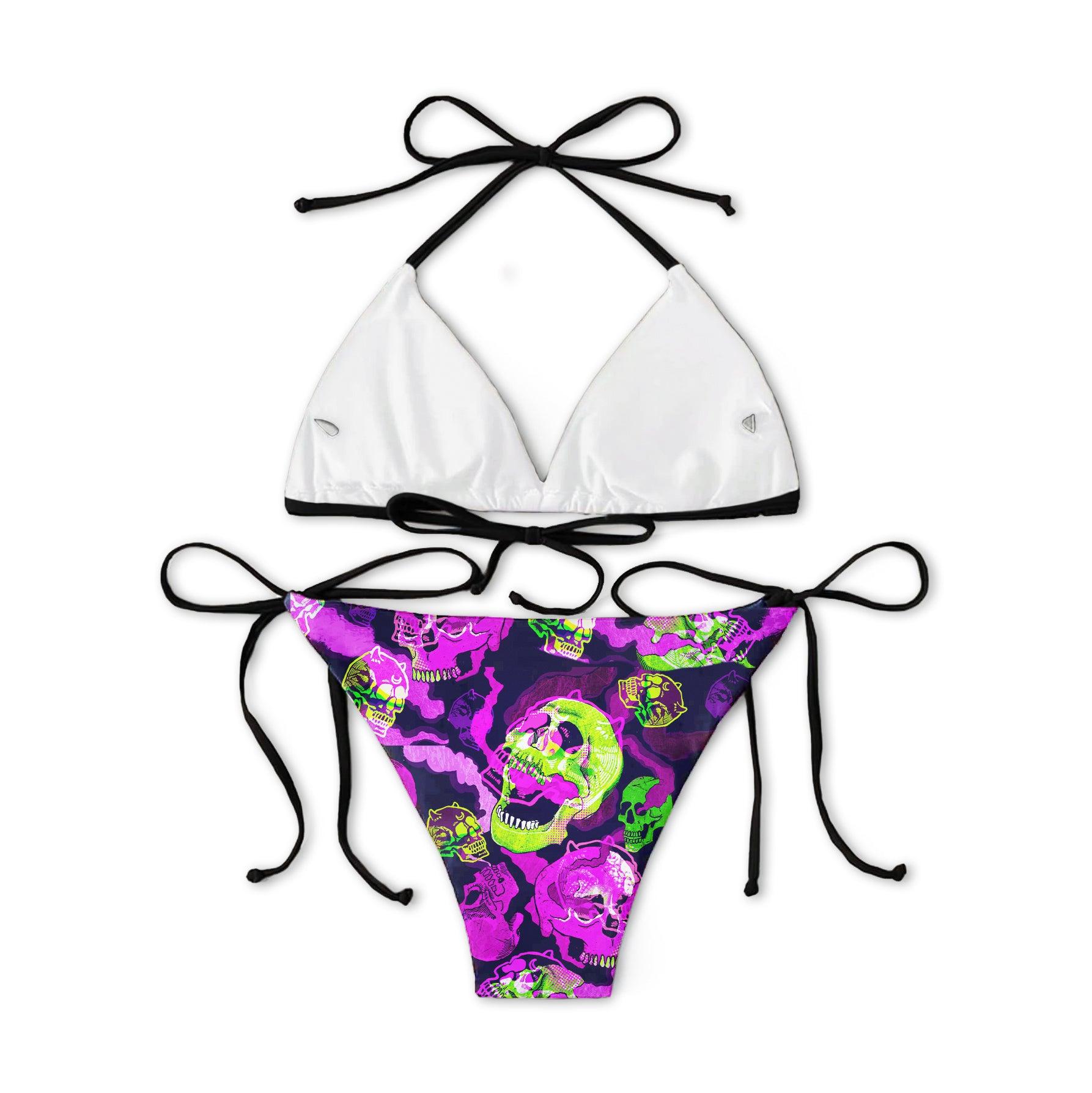 Solid Tiedye Green Purple Micro Triangle Bikini Swimsuit - Wonder Skull