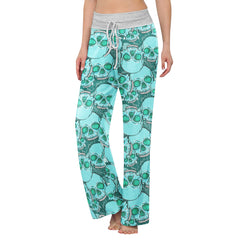 Cyan Baby Skull Women's High-waisted Wide Leg Pants | Wonder Skull