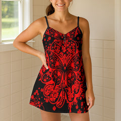 Midnight Red Heart Clover Short Cami Dresss