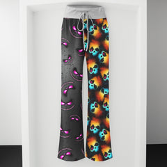 Neon Psychedelic Grin Pattern Women's High-waisted Wide Leg Pants